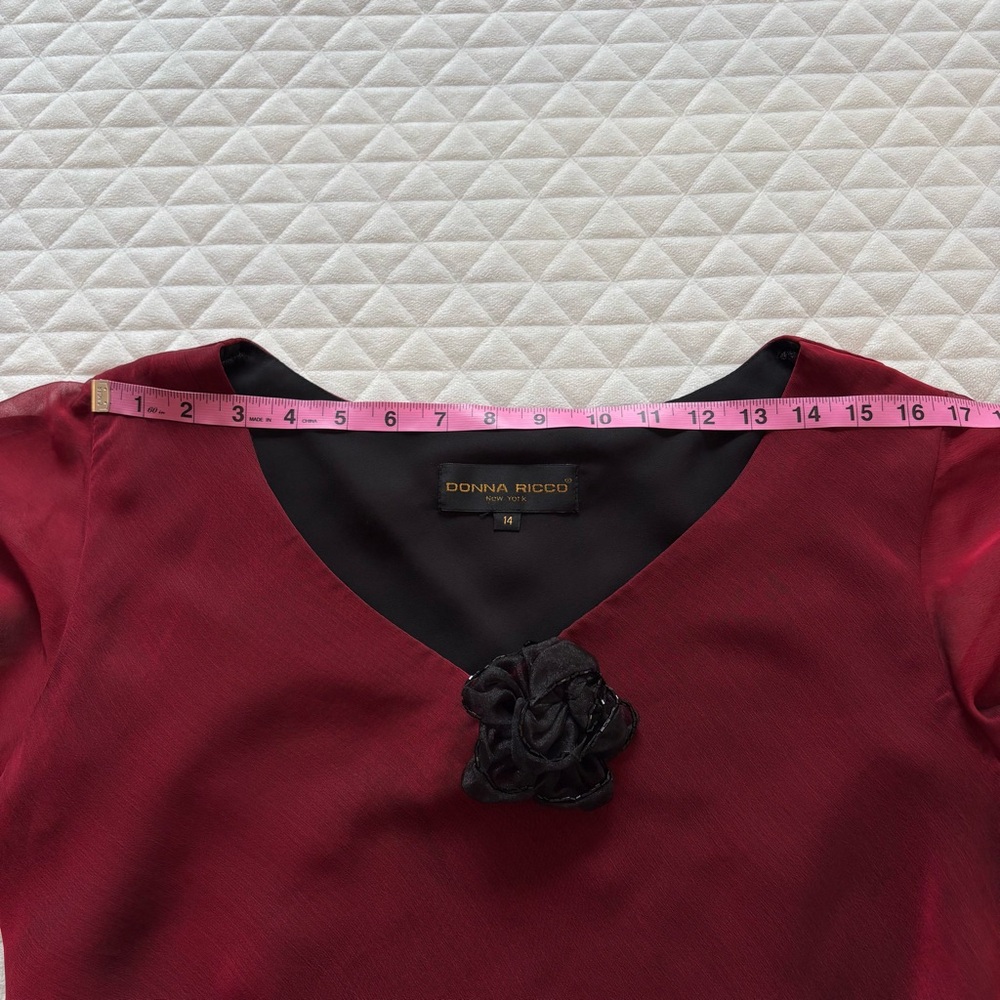 VTG Donna Ricco Dress Size 14 Red Black Rose Brooch Asymmetric Hem Dark Romantic - Picture 10 of 15